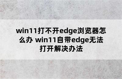 win11打不开edge浏览器怎么办 win11自带edge无法打开解决办法